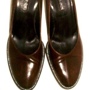 Giorgio Armani Vintage Brown-Leather Pumps with Tiny Silver Studs 9.5M 39.5